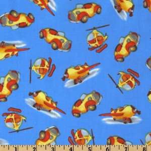  44 Wide Here Comes Noddy Planes & Cars Blue Fabric By 