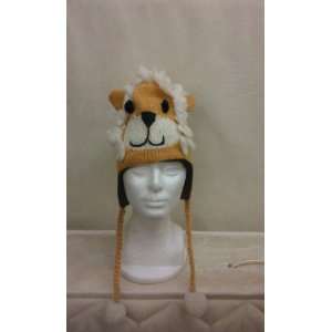   ** Lion Pilot Animal Cap/hat with Ear Flaps and Poms 