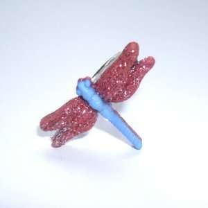 Sour Cherry Silver plated base Dragonfly Ring