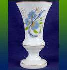Hand Blown Painted MILK GLASS Vase~Orchi​ds~Gold Accents