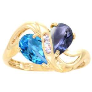  14K Yellow Gold Twosome Pear Gemstone Ring Multi Swiss 