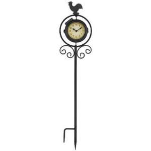  Two In One Solar Garden Stake Decor Clock Thermometer 