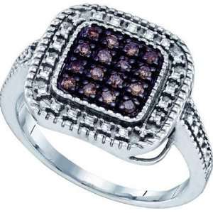 925 Sterling White Gold Ring 0.19 ct Micro Pave Rich Chocolate Center 