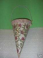 NEW Metal Hanging Basket Cone Shape Lace Twisted Rope  