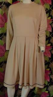 70s vintage Bone poly dress w/pleated skirt 38 30 46  