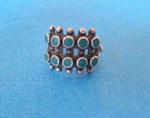 ANTIQUE DARK GREEN TURQUOISE STERLING RING ROW SETTING SIZE 6.5 SILVER 