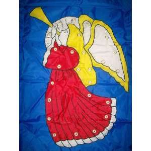   Stain Glass  Christmas Flag Trumpeting Angel