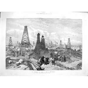  1886 PETROLEUM OIL WELLS BAKU CASPIAN DRILLING FINE ART 