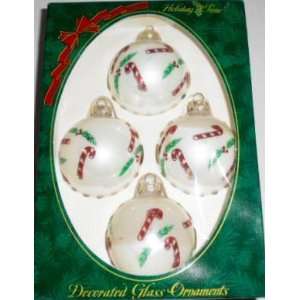   White with Candycane Christmas Ornaments, Set of 4