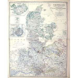  Johnston Antique Map C1877 Denmark Copenhagen Iceland 