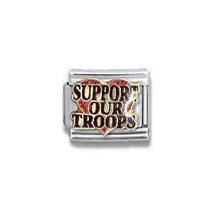  Support Our Troops in Red Heart Italian Charm 18k Gold and 