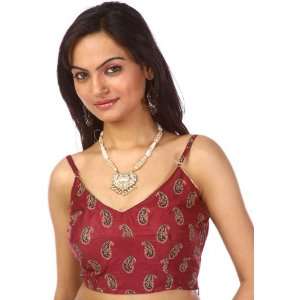  Maroon Bollywood Choli with Block Printed Paisleys 