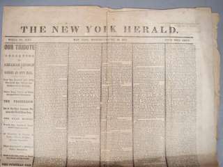 Abraham Lincoln Assassination Original New York Herald April 26th 1865 