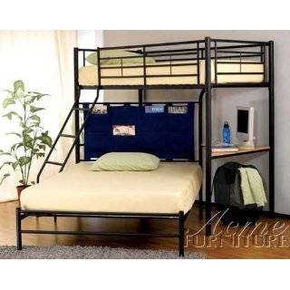 Twin Full Size Metal Bunk Bed with Desk in Black Finish