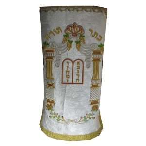    3D Grape Designed White Brocade Torah Mantel 