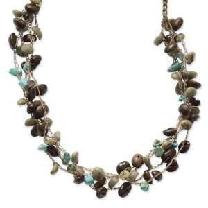  Roasted & Raw Coffee Bean & Turquoise Chip Necklace 