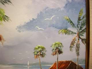   Painting TROPICAL LAKE SHACK, Sailboat,PALM TREES, Genuine Mazz Art