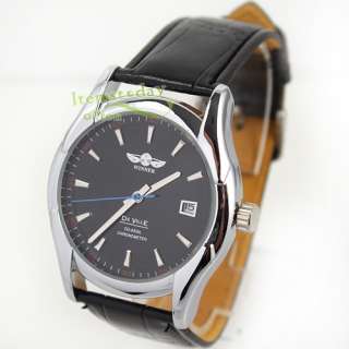   Black Face Date Mens Wrist Watch Leather Automatic HQ Hotsell  