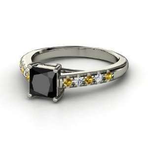 Avenue Ring, Princess Black Diamond 14K White Gold Ring with Citrine 