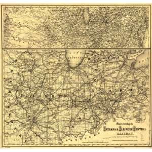  1872 Railroad map of Indiana & Illinois Central RR