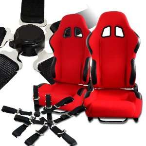 Universal JDM Red Reclinable Racing Seats w/ Black PVC Leather and 