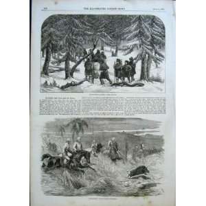 Bear Hunt Russia 1856 Old Print Pig Sticking Bombay Ind