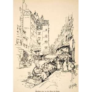 1919 Lithograph Market Bazaar Rue de Seine Paris Lester 