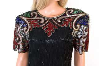 Vtg 80s Scala Sequin Bead TROPHY GLAM Silk Party Dress Beaded Avant 