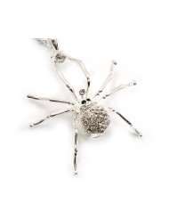Shimmering Diamante Spider Pendant Necklace (Silver Tone Finish 
