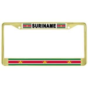  Suriname Surinamese Flag Gold Tone Metal License Plate 