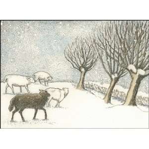  Sheep in Snowstorm, Original Mixed Media Artwork, Home 