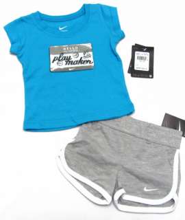 NIKE Baby Girls Blue Tee Shirt & Gray Shorts Play Maker Set NWT $26 