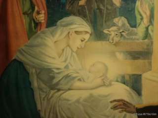 VINTAGE Christmas Baby JESUS In Manger Nativity rare OLD Print 1940 50 