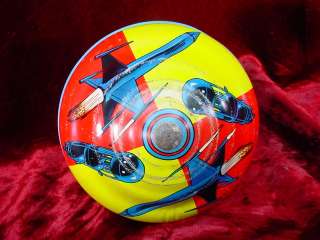 Vintage TIN Litho SPACE Spin TOP UFO Rocket Spacemen Metal Toy  