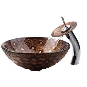   Glass Vessel Sink and Waterfall Faucet Faucet Finish Antique Bronze