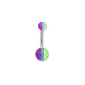  3 TONE GLITTER A+B+C ACRYLIC NAVEL BELLY BUTTON RINGS 14g 