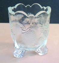 Toothpick Holder Guernsey Glass Inverted Strawberry Footed Signed Near 