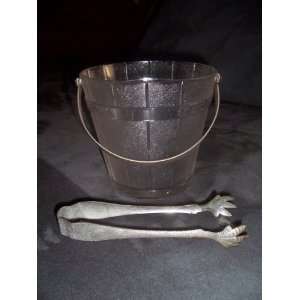   Ice Bucket with Hammered Aluminum Handle and Tongs 