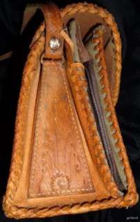 VTG Mexican Hippie Tooled Leather Handbag Purse Painted  