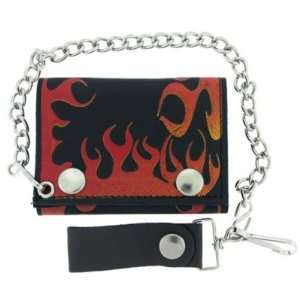   FIRE TRIFOLD 4 LEATHER NEW Biker WALLET & CHAIN 