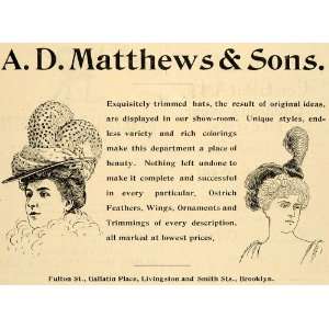   Ad A. D. Matthews Womens Hat Fashion Brooklyn   Original Print Ad