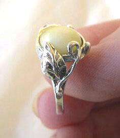 BALTIC WHITE, GREEN or HONEY AMBER & STERLING SILVER LEAF RING VARIOUS 