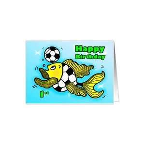  1st first Birthday Soccer Football Fish cute funny cartoon 