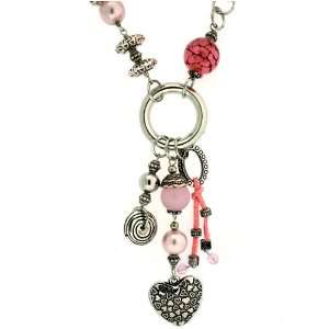  Tassel Design Necklace Glass Artwork Beads Charms Pink 