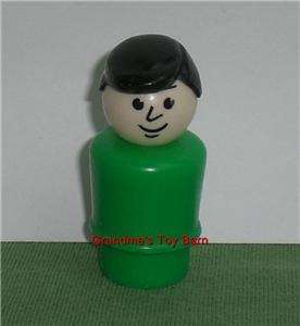 Vintage Fisher Price Little People Green DAD FATHER Black Hair  