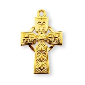  Medium Celtic Cross w/18 Chain   Boxed 14k Gold Over St 