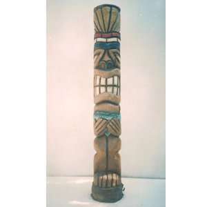 Tiki Totem Pole 20in Tall w/ Color & Carved Painted Parrot
