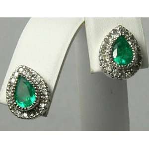  Bewitching Colombian Emerald & Diamond Earrings 2cts 
