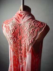 Tie Dye Retro Boho Bohemian 70s Embroidered Lace Back Draping Open 