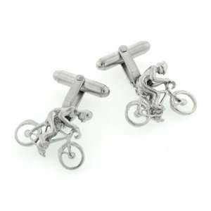 JJ Weston Novelty Brushed Finish Bicyclist Cyclist Cufflinks. Made in 